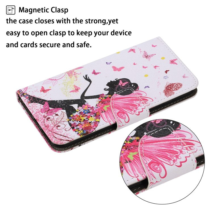 Magnetic Clasp Stylish Pattern Printing Cross Texture Anti-fall Leather Wallet Cover Stand Case with Strap for vivo Y21/Y21s/Y33s - Beautiful Girl