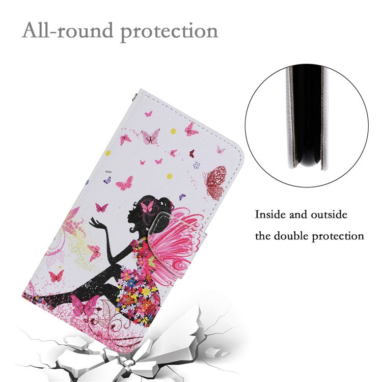 Magnetic Clasp Stylish Pattern Printing Cross Texture Anti-fall Leather Wallet Cover Stand Case with Strap for vivo Y21/Y21s/Y33s - Beautiful Girl