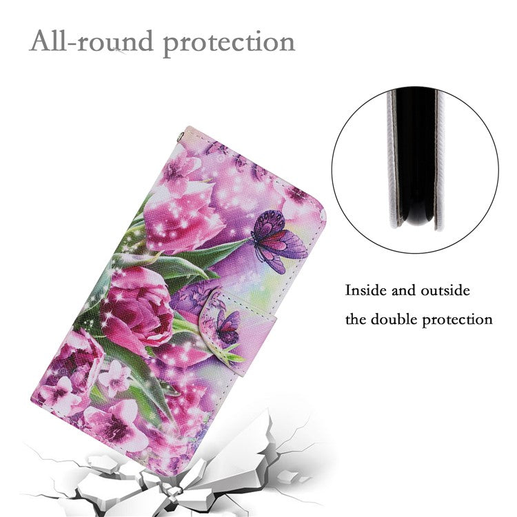 Magnetic Clasp Stylish Pattern Printing Cross Texture Anti-fall Leather Wallet Cover Stand Case with Strap for vivo Y21/Y21s/Y33s - Rose and Butterfly