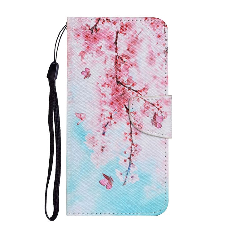 Magnetic Clasp Stylish Pattern Printing Cross Texture Anti-fall Leather Wallet Cover Stand Case with Strap for vivo Y21/Y21s/Y33s - Sakura