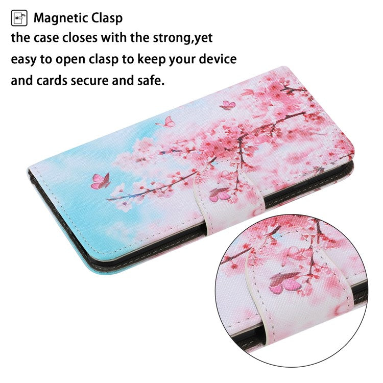 Magnetic Clasp Stylish Pattern Printing Cross Texture Anti-fall Leather Wallet Cover Stand Case with Strap for vivo Y21/Y21s/Y33s - Sakura