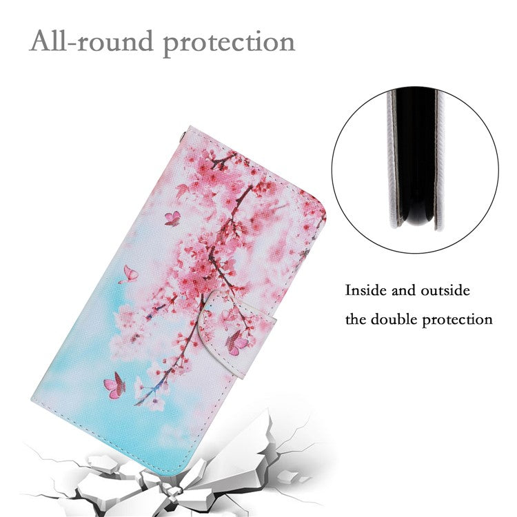 Magnetic Clasp Stylish Pattern Printing Cross Texture Anti-fall Leather Wallet Cover Stand Case with Strap for vivo Y21/Y21s/Y33s - Sakura