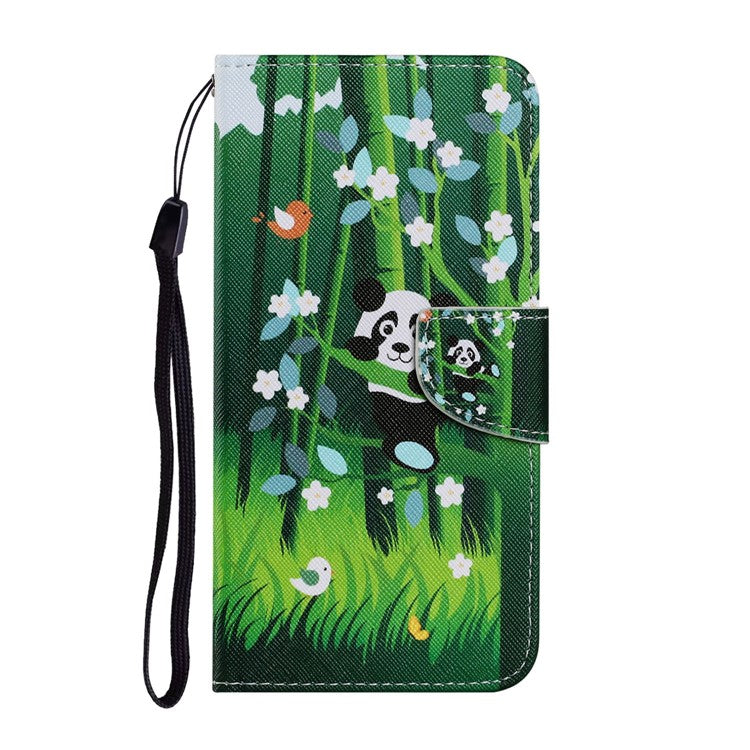 Magnetic Clasp Stylish Pattern Printing Cross Texture Anti-fall Leather Wallet Cover Stand Case with Strap for vivo Y21/Y21s/Y33s - Panda