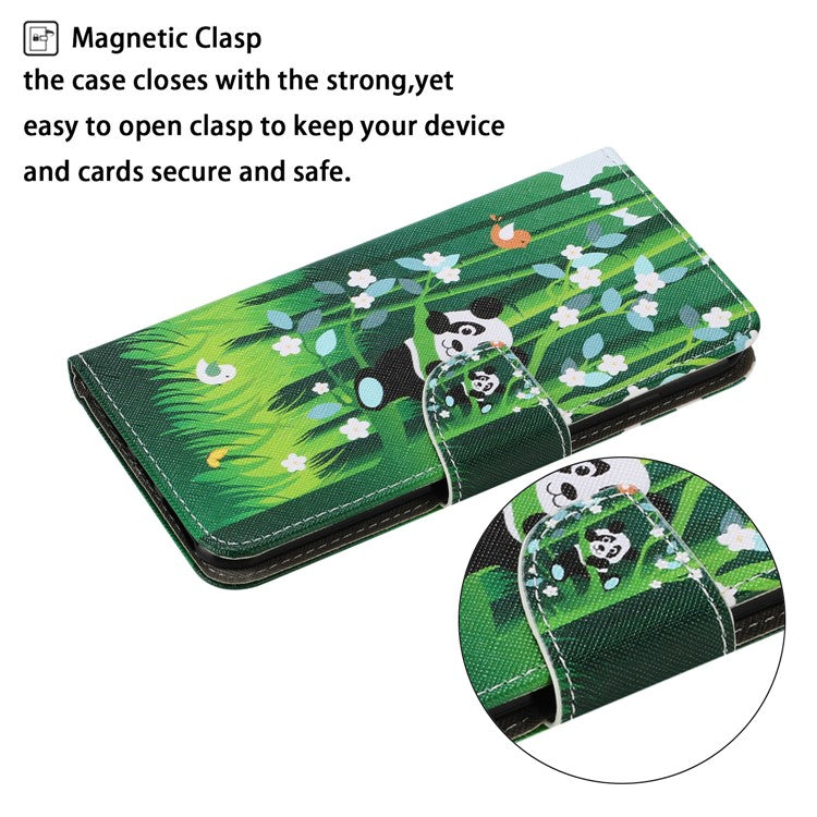 Magnetic Clasp Stylish Pattern Printing Cross Texture Anti-fall Leather Wallet Cover Stand Case with Strap for vivo Y21/Y21s/Y33s - Panda