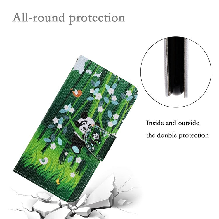 Magnetic Clasp Stylish Pattern Printing Cross Texture Anti-fall Leather Wallet Cover Stand Case with Strap for vivo Y21/Y21s/Y33s - Panda