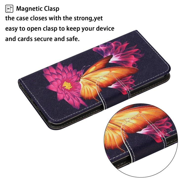 Magnetic Clasp Stylish Pattern Printing Cross Texture Anti-fall Leather Wallet Cover Stand Case with Strap for vivo Y21/Y21s/Y33s - Gold Butterfly