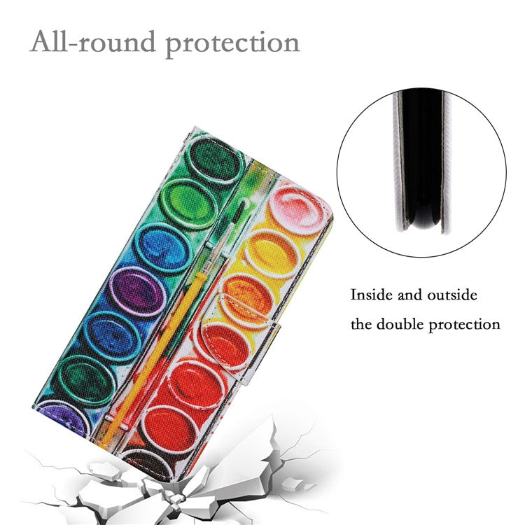 Magnetic Clasp Stylish Pattern Printing Cross Texture Anti-fall Leather Wallet Cover Stand Case with Strap for vivo Y21/Y21s/Y33s - Eye Shadow