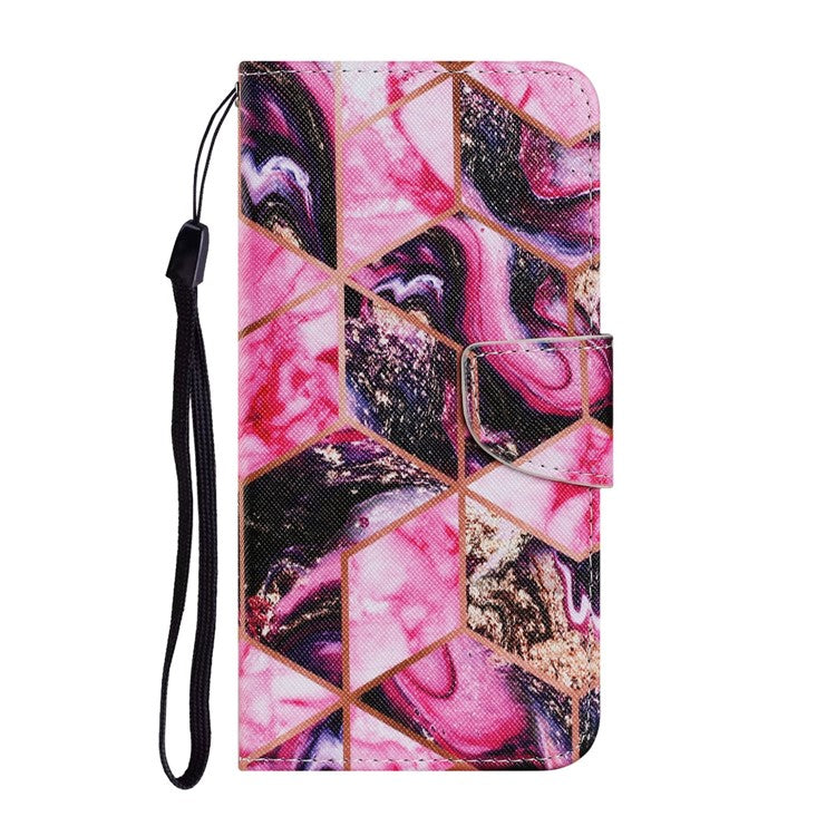 Magnetic Clasp Stylish Pattern Printing Cross Texture Anti-fall Leather Wallet Cover Stand Case with Strap for vivo Y21/Y21s/Y33s - Purple Marble Pattern