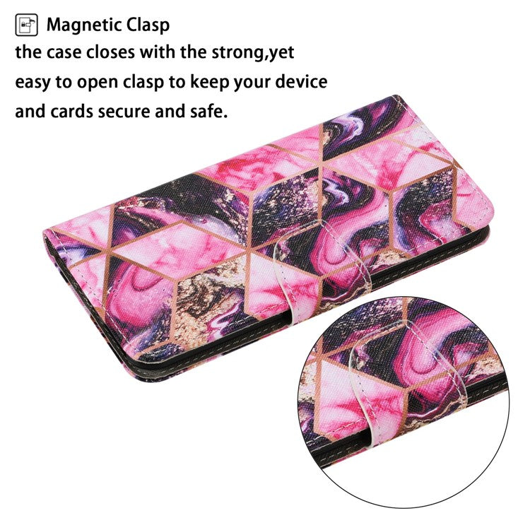 Magnetic Clasp Stylish Pattern Printing Cross Texture Anti-fall Leather Wallet Cover Stand Case with Strap for vivo Y21/Y21s/Y33s - Purple Marble Pattern