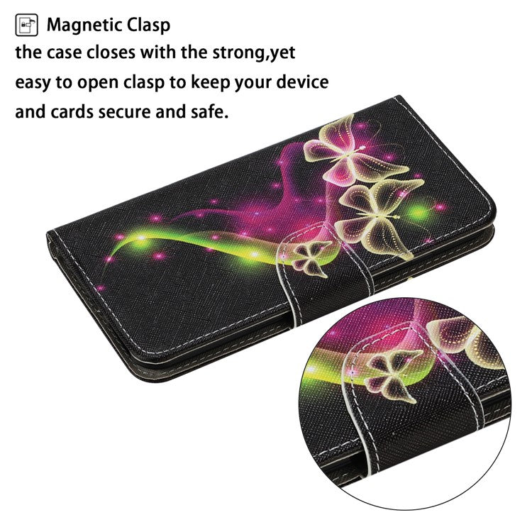 Magnetic Clasp Stylish Pattern Printing Cross Texture Anti-fall Leather Wallet Cover Stand Case with Strap for vivo Y21/Y21s/Y33s - Couple Butterflies