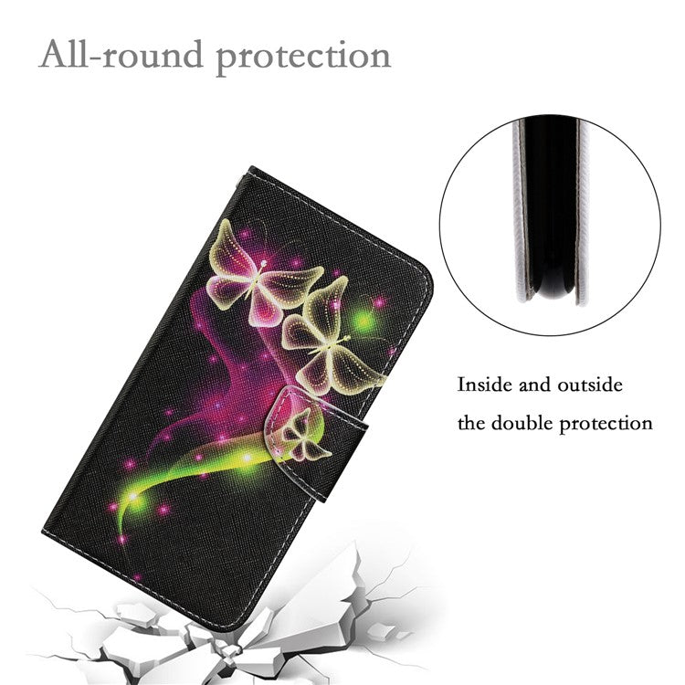 Magnetic Clasp Stylish Pattern Printing Cross Texture Anti-fall Leather Wallet Cover Stand Case with Strap for vivo Y21/Y21s/Y33s - Couple Butterflies