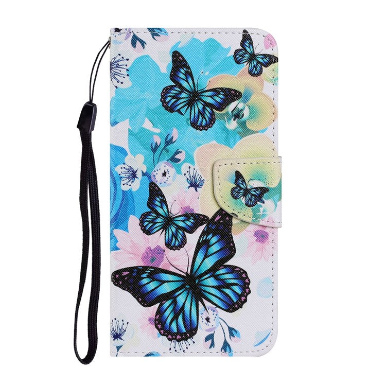 Magnetic Clasp Stylish Pattern Printing Cross Texture Anti-fall Leather Wallet Cover Stand Case with Strap for vivo Y21/Y21s/Y33s - Blue Butterflies