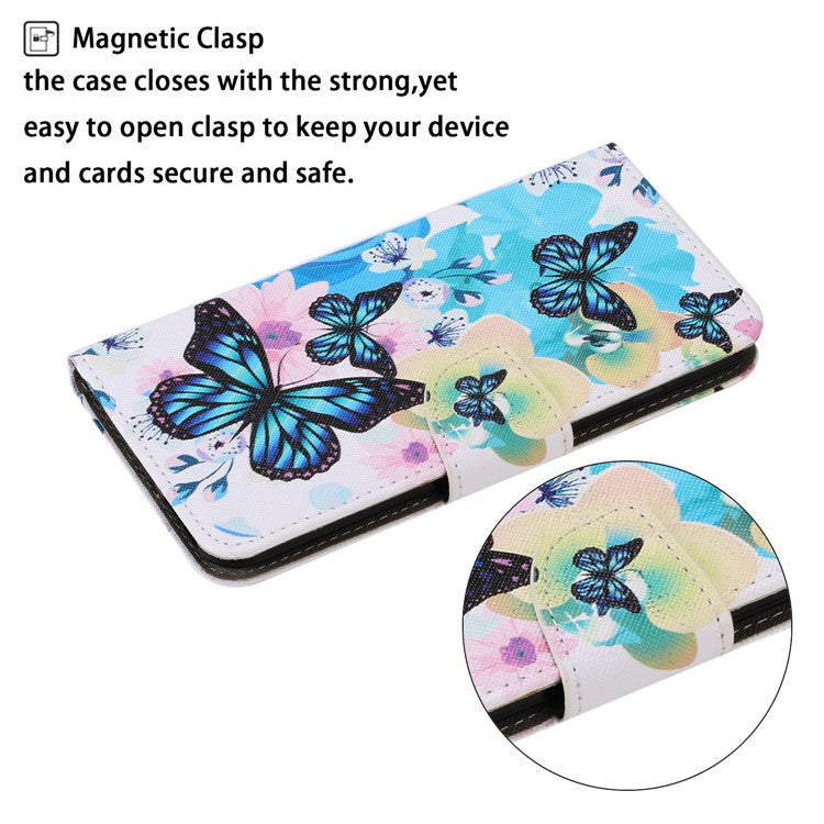 Magnetic Clasp Stylish Pattern Printing Cross Texture Anti-fall Leather Wallet Cover Stand Case with Strap for vivo Y21/Y21s/Y33s - Blue Butterflies