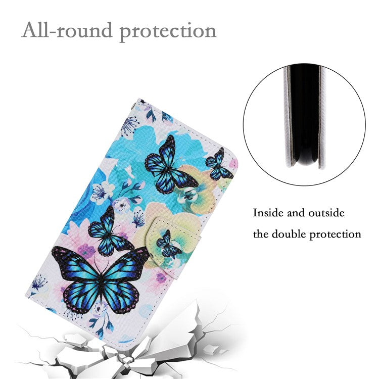 Magnetic Clasp Stylish Pattern Printing Cross Texture Anti-fall Leather Wallet Cover Stand Case with Strap for vivo Y21/Y21s/Y33s - Blue Butterflies