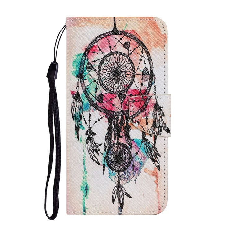 Magnetic Clasp Stylish Pattern Printing Cross Texture Anti-fall Leather Wallet Cover Stand Case with Strap for vivo Y21/Y21s/Y33s - Dream Catcher