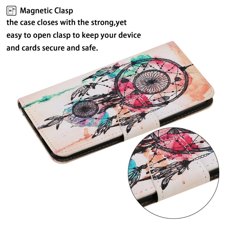 Magnetic Clasp Stylish Pattern Printing Cross Texture Anti-fall Leather Wallet Cover Stand Case with Strap for vivo Y21/Y21s/Y33s - Dream Catcher