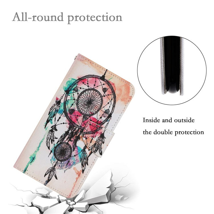 Magnetic Clasp Stylish Pattern Printing Cross Texture Anti-fall Leather Wallet Cover Stand Case with Strap for vivo Y21/Y21s/Y33s - Dream Catcher