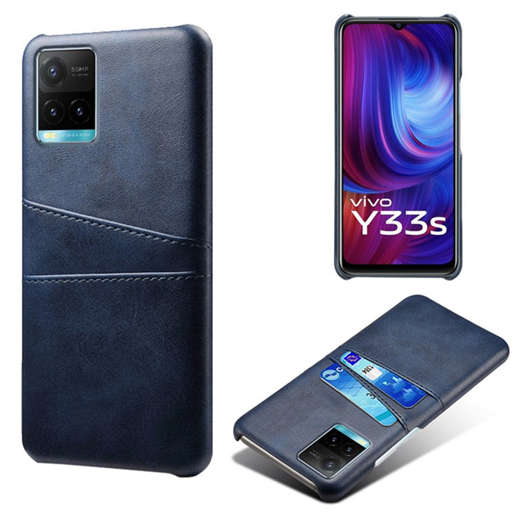 Shockproof Phone Covering PU Leather and PC Phone Case Cover with 2 Card Slots for vivo Y21 / vivo Y21s / vivo Y33s - Blue