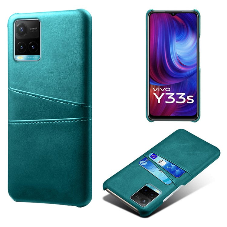 Shockproof Phone Covering PU Leather and PC Phone Case Cover with 2 Card Slots for vivo Y21 / vivo Y21s / vivo Y33s - Green