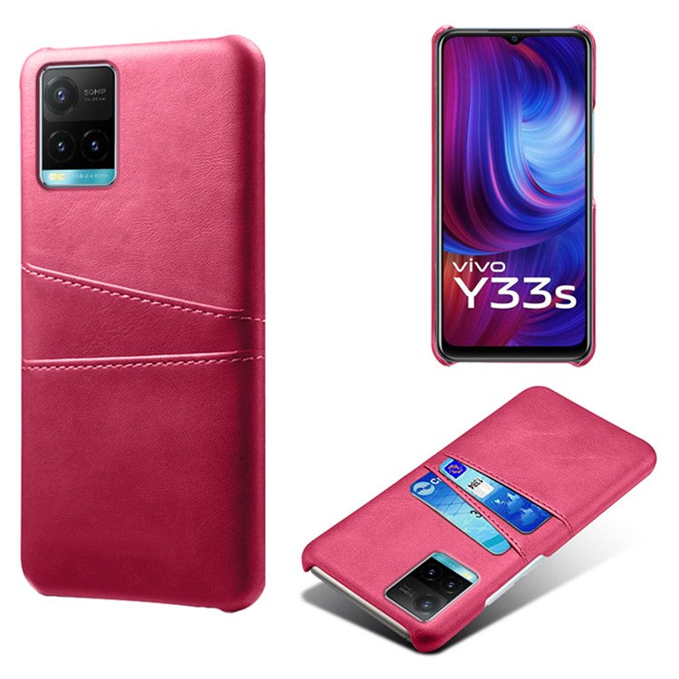 Shockproof Phone Covering PU Leather and PC Phone Case Cover with 2 Card Slots for vivo Y21 / vivo Y21s / vivo Y33s - Rose