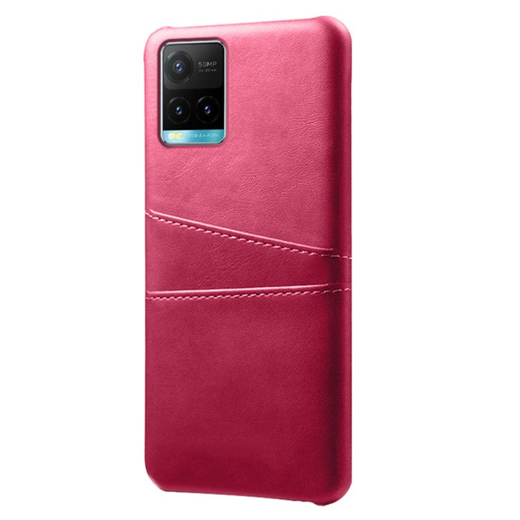 Shockproof Phone Covering PU Leather and PC Phone Case Cover with 2 Card Slots for vivo Y21 / vivo Y21s / vivo Y33s - Rose