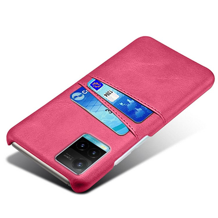 Shockproof Phone Covering PU Leather and PC Phone Case Cover with 2 Card Slots for vivo Y21 / vivo Y21s / vivo Y33s - Rose