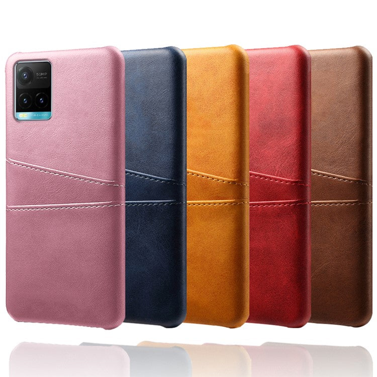 Shockproof Phone Covering PU Leather and PC Phone Case Cover with 2 Card Slots for vivo Y21 / vivo Y21s / vivo Y33s - Rose