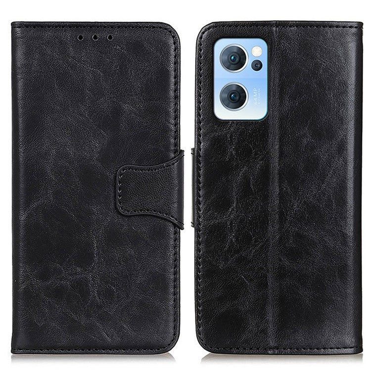 Scratch-resistant Drop-proof Crazy Horse Texture Split Leather + TPU Phone Cover Stand Case with Wallet for Oppo Reno7 5G (China) - Black