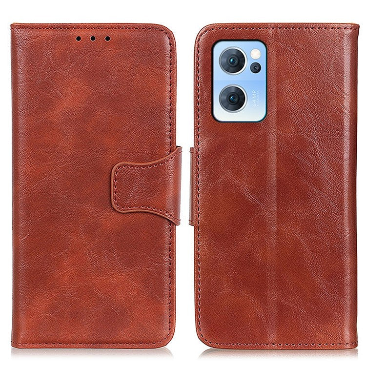 Scratch-resistant Drop-proof Crazy Horse Texture Split Leather + TPU Phone Cover Stand Case with Wallet for Oppo Reno7 5G (China) - Brown