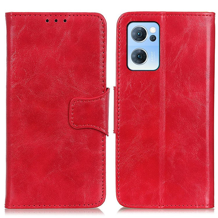 Scratch-resistant Drop-proof Crazy Horse Texture Split Leather + TPU Phone Cover Stand Case with Wallet for Oppo Reno7 5G (China) - Red