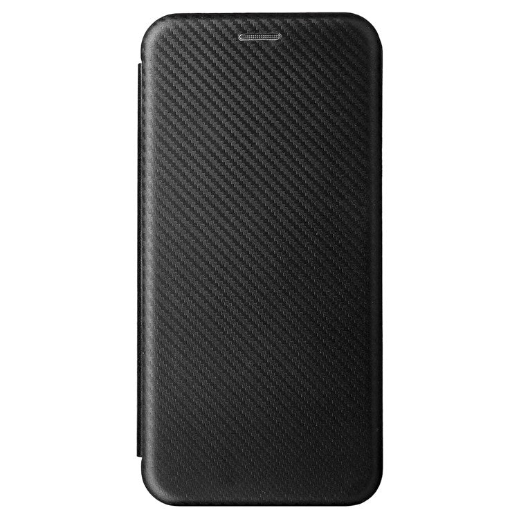 Carbon Fiber Texture PU Leather Case Stand Card Slot Magnetic Auto Closing Phone Case Shell for vivo Y15s / Y15a - Black