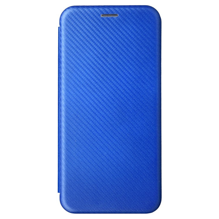 Carbon Fiber Texture PU Leather Case Stand Card Slot Magnetic Auto Closing Phone Case Shell for vivo Y15s / Y15a - Blue