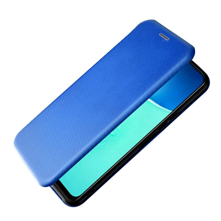 Carbon Fiber Texture PU Leather Case Stand Card Slot Magnetic Auto Closing Phone Case Shell for vivo Y15s / Y15a - Blue