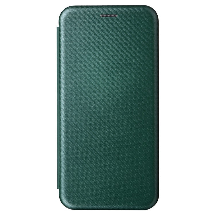 Carbon Fiber Texture PU Leather Case Stand Card Slot Magnetic Auto Closing Phone Case Shell for vivo Y15s / Y15a - Green