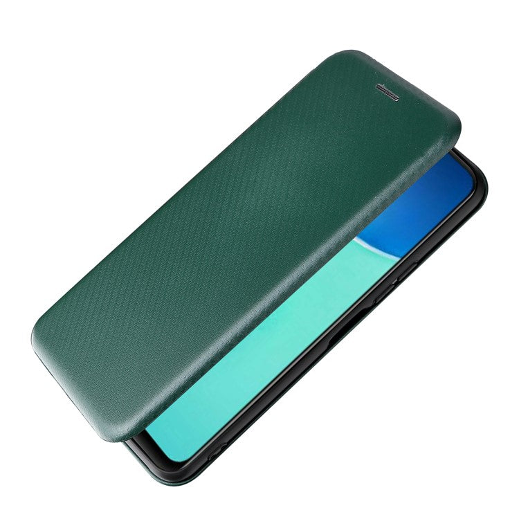 Carbon Fiber Texture PU Leather Case Stand Card Slot Magnetic Auto Closing Phone Case Shell for vivo Y15s / Y15a - Green