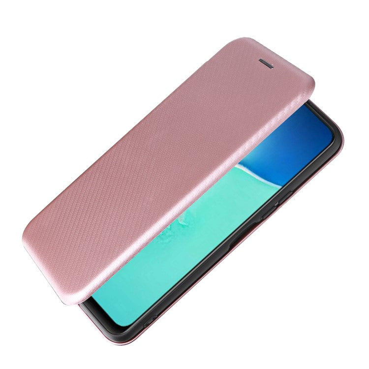 Carbon Fiber Texture PU Leather Case Stand Card Slot Magnetic Auto Closing Phone Case Shell for vivo Y15s / Y15a - Rose Gold