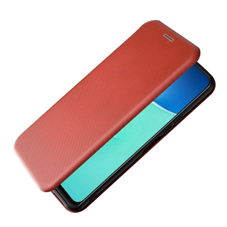 Carbon Fiber Texture PU Leather Case Stand Card Slot Magnetic Auto Closing Phone Case Shell for vivo Y15s / Y15a - Orange