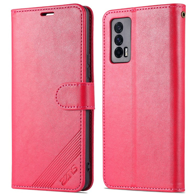 AZNS Textured Leather Case Stand Wallet All-round Protection Phone Cover for vivo iQOO Neo5 - Red