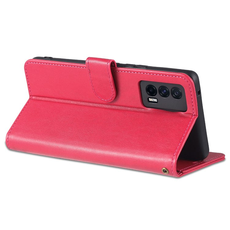 AZNS Textured Leather Case Stand Wallet All-round Protection Phone Cover for vivo iQOO Neo5 - Red