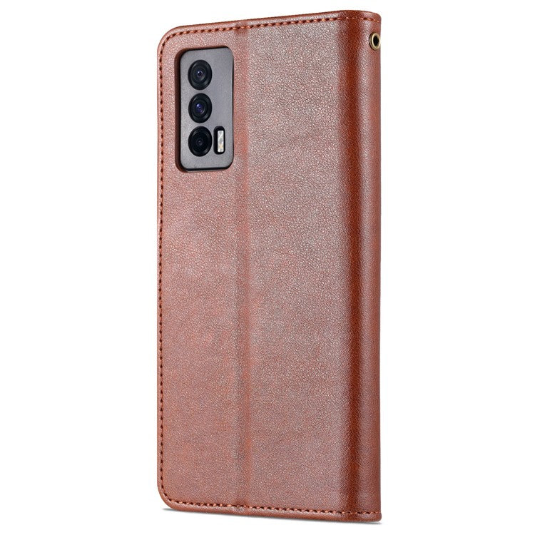 AZNS Textured Leather Case Stand Wallet All-round Protection Phone Cover for vivo iQOO Neo5 - Brown