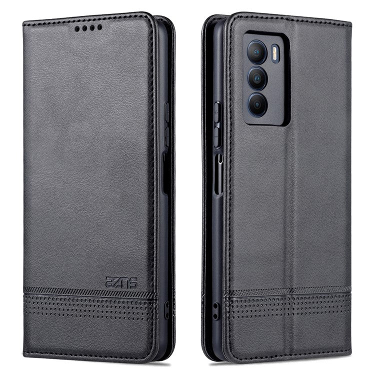 AZNS Wallet Stand Phone Case TPU Interior PU Leather Magnetic Absorption Flip Cover for vivo T1 5G - Black