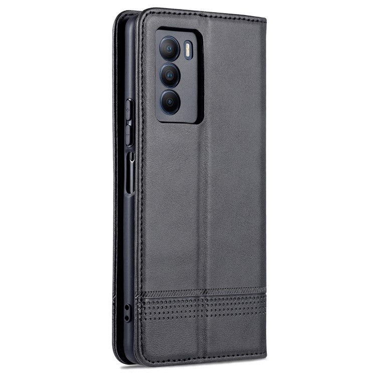 AZNS Wallet Stand Phone Case TPU Interior PU Leather Magnetic Absorption Flip Cover for vivo T1 5G - Black