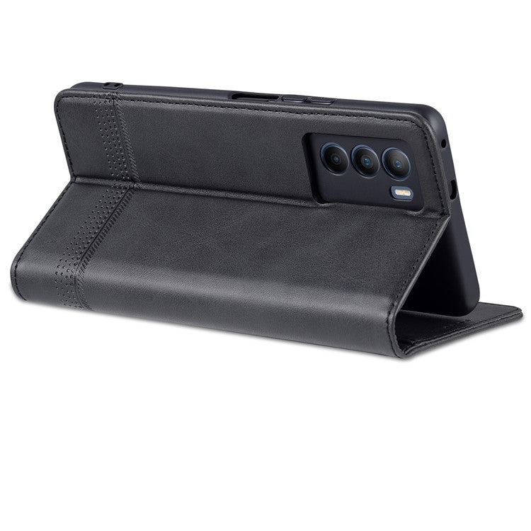 AZNS Wallet Stand Phone Case TPU Interior PU Leather Magnetic Absorption Flip Cover for vivo T1 5G - Black