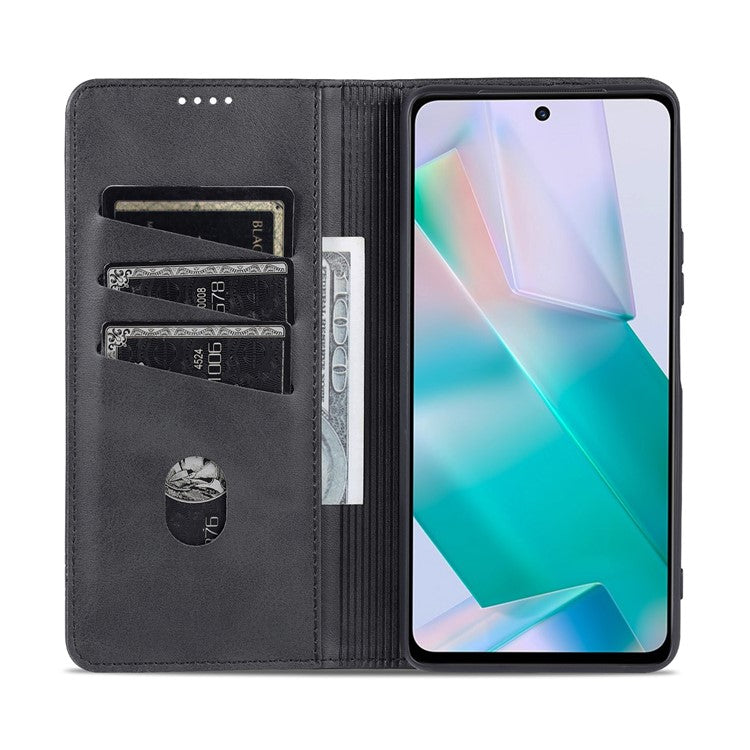 AZNS Wallet Stand Phone Case TPU Interior PU Leather Magnetic Absorption Flip Cover for vivo T1 5G - Black