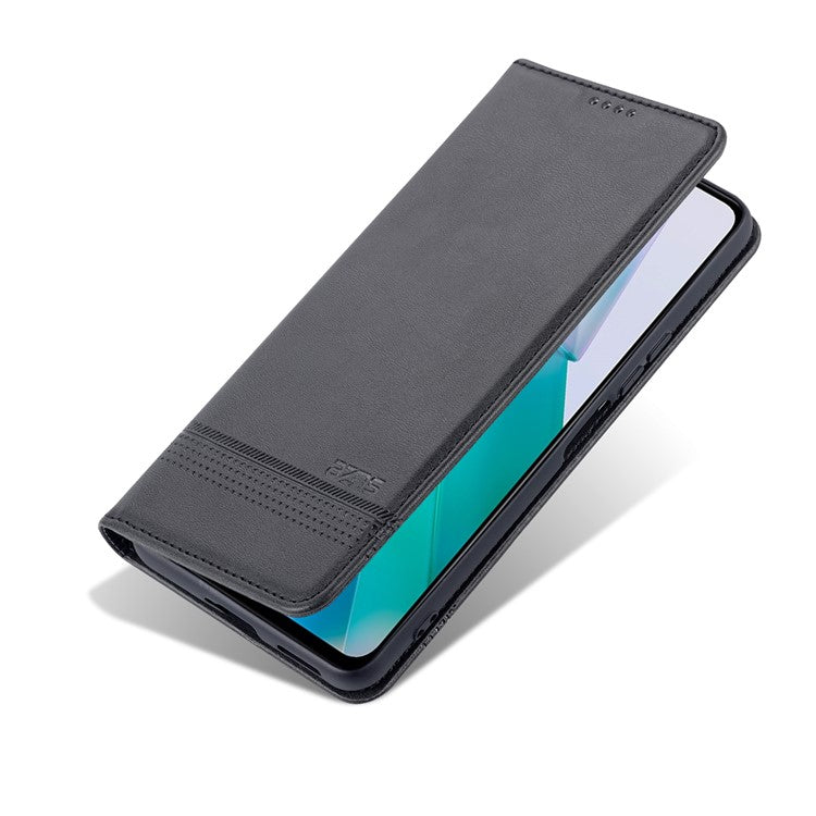 AZNS Wallet Stand Phone Case TPU Interior PU Leather Magnetic Absorption Flip Cover for vivo T1 5G - Black