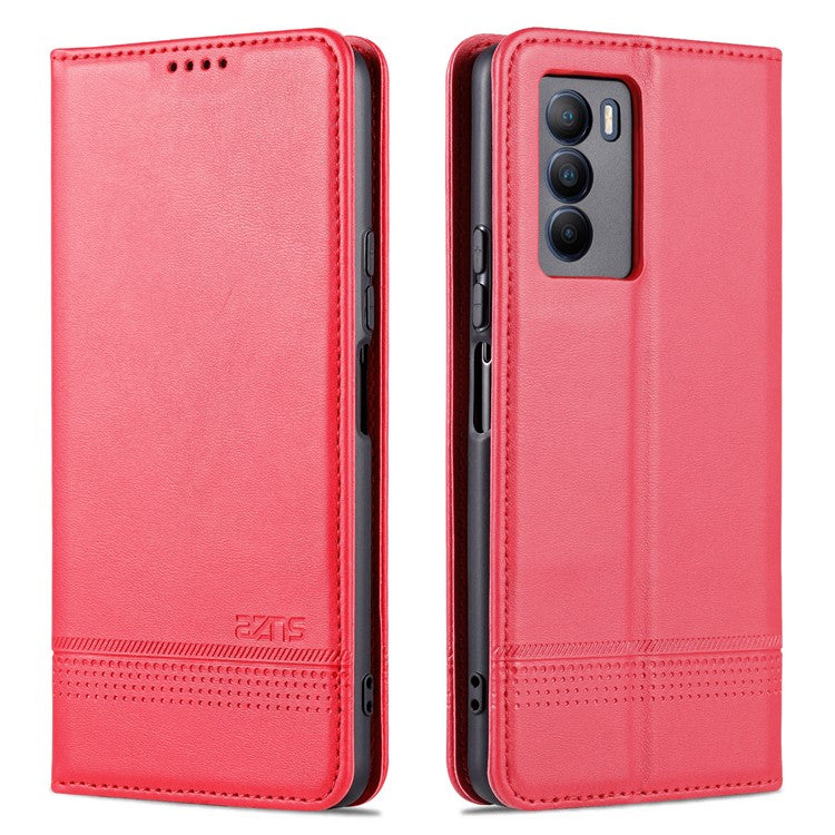 AZNS Wallet Stand Phone Case TPU Interior PU Leather Magnetic Absorption Flip Cover for vivo T1 5G - Red