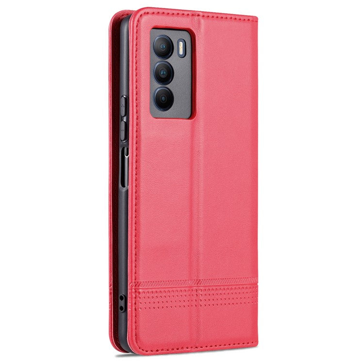 AZNS Wallet Stand Phone Case TPU Interior PU Leather Magnetic Absorption Flip Cover for vivo T1 5G - Red