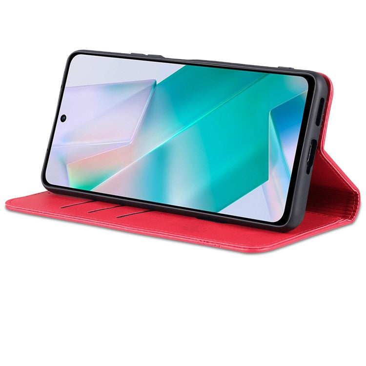 AZNS Wallet Stand Phone Case TPU Interior PU Leather Magnetic Absorption Flip Cover for vivo T1 5G - Red