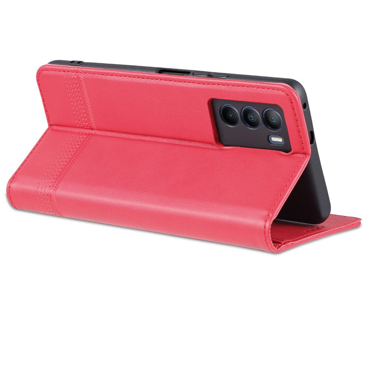 AZNS Wallet Stand Phone Case TPU Interior PU Leather Magnetic Absorption Flip Cover for vivo T1 5G - Red