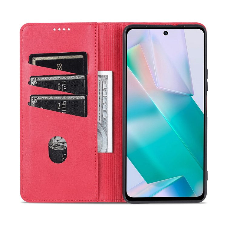 AZNS Wallet Stand Phone Case TPU Interior PU Leather Magnetic Absorption Flip Cover for vivo T1 5G - Red